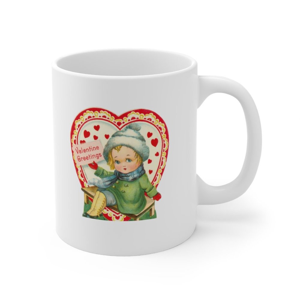 Retro Valentine Dolls Mug, Vintage Ephemera - Picture 3 of 4